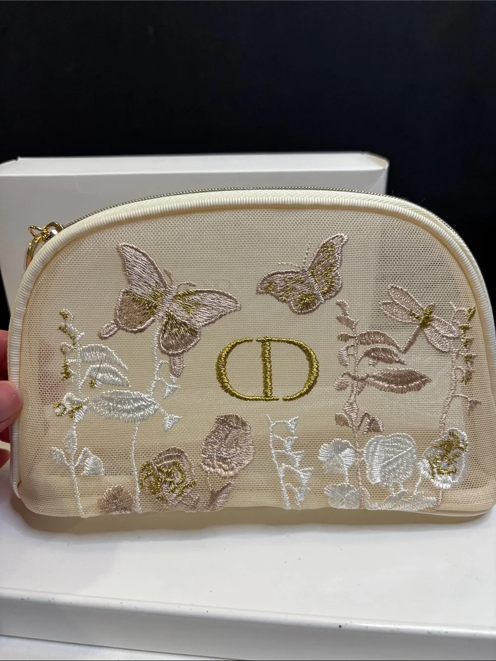 Parfums Christian Dior Embroidered Floral Cosmetic Pouch